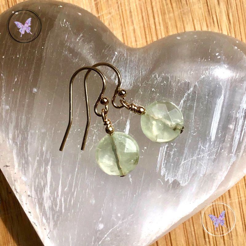 Prehnite Facet Coin Gold Earrings